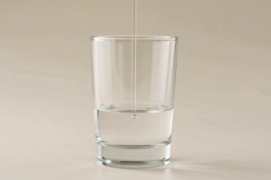 Ein einfaches Glas Wasser auf heller Fläche.